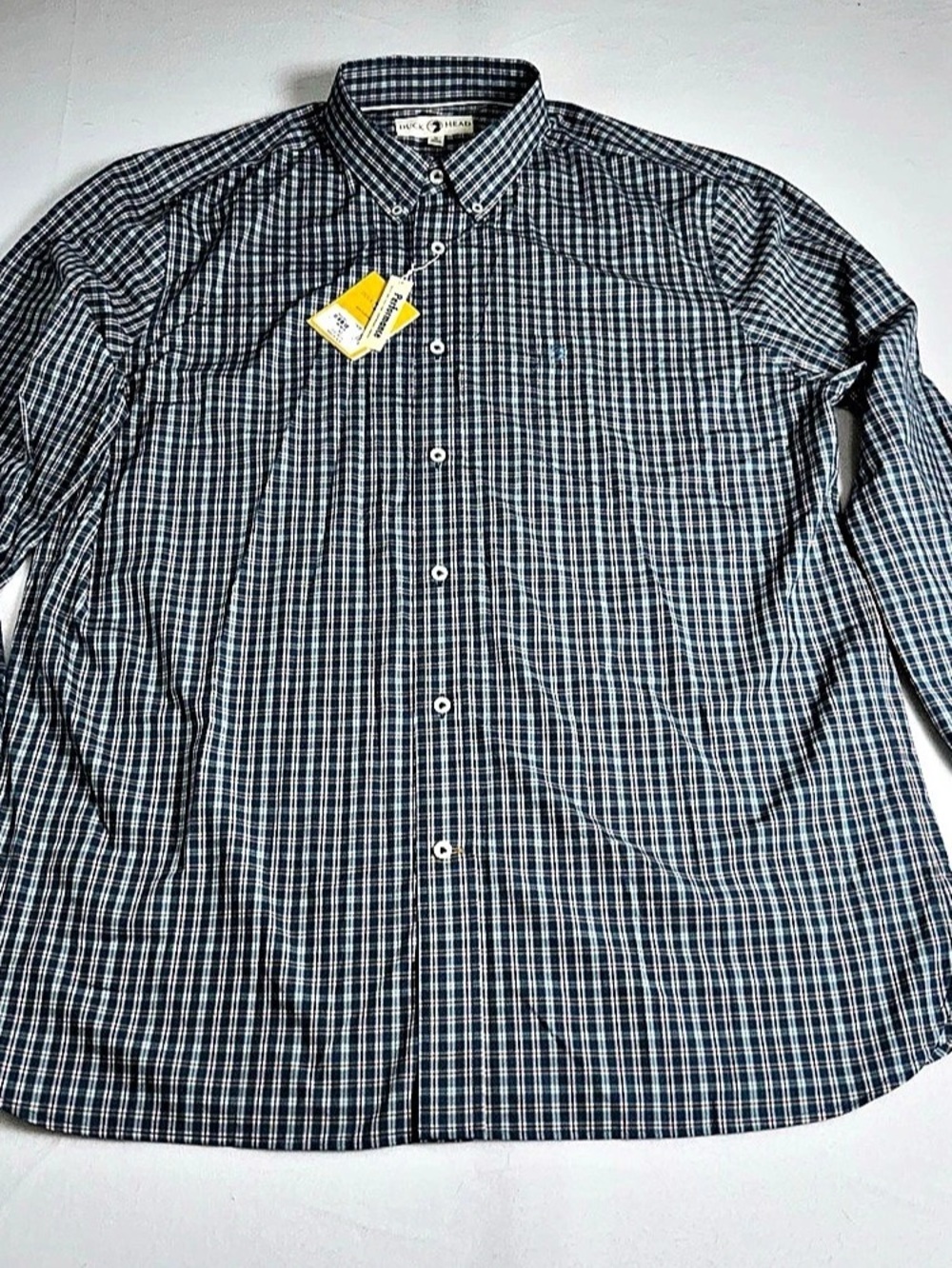 Duck Head Performance Button Down Shirt Plaid Blue & White XL